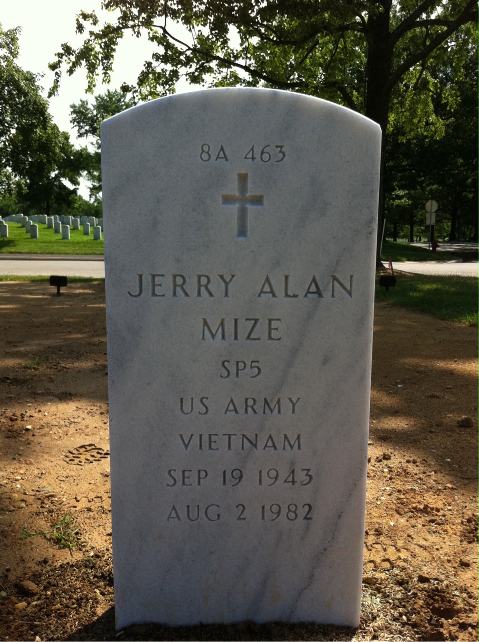 Back of headstone — Jerry Mize