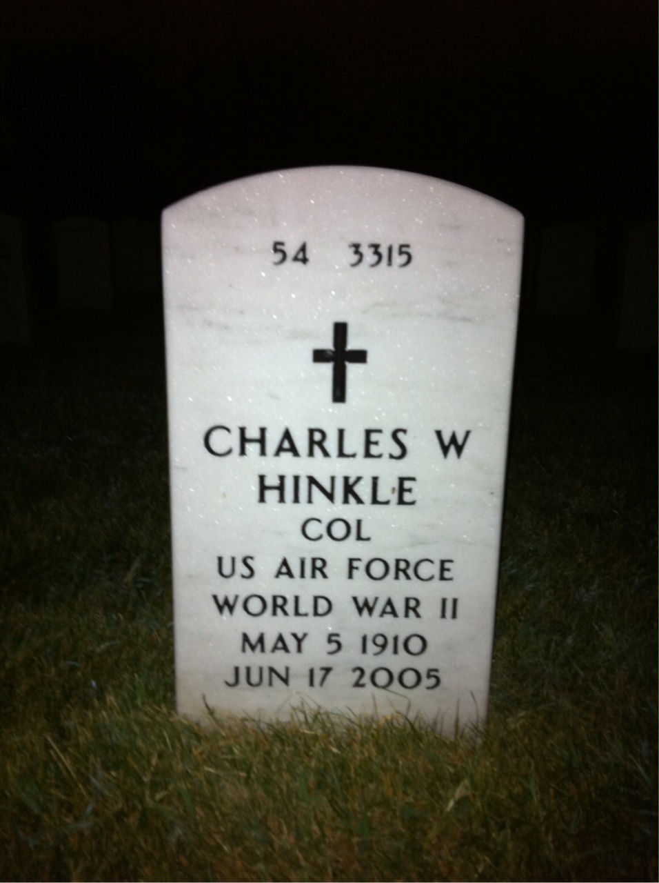 Back of headstone — Charles Hinkle