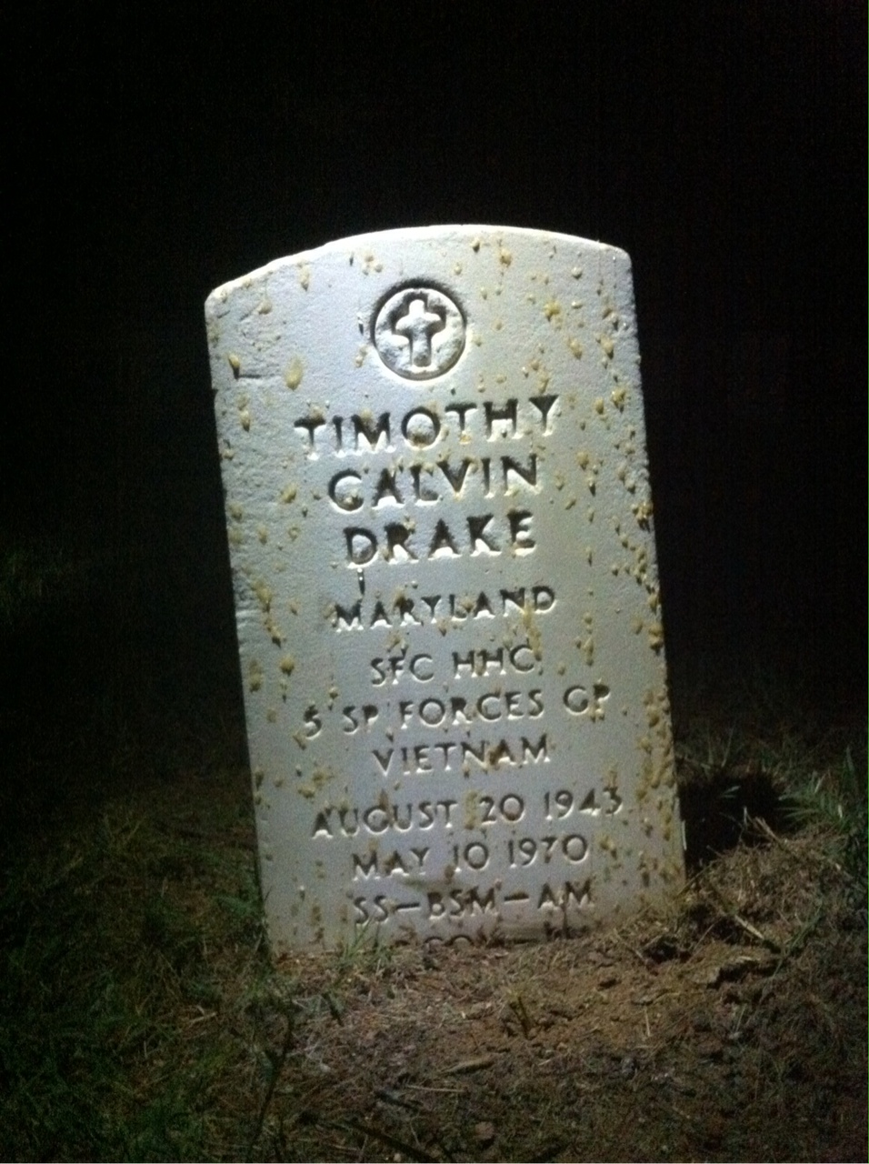 Back of headstone — Timothy Calvin Drake
