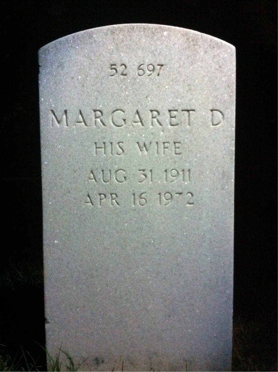 Back of headstone — Margaret Moore
