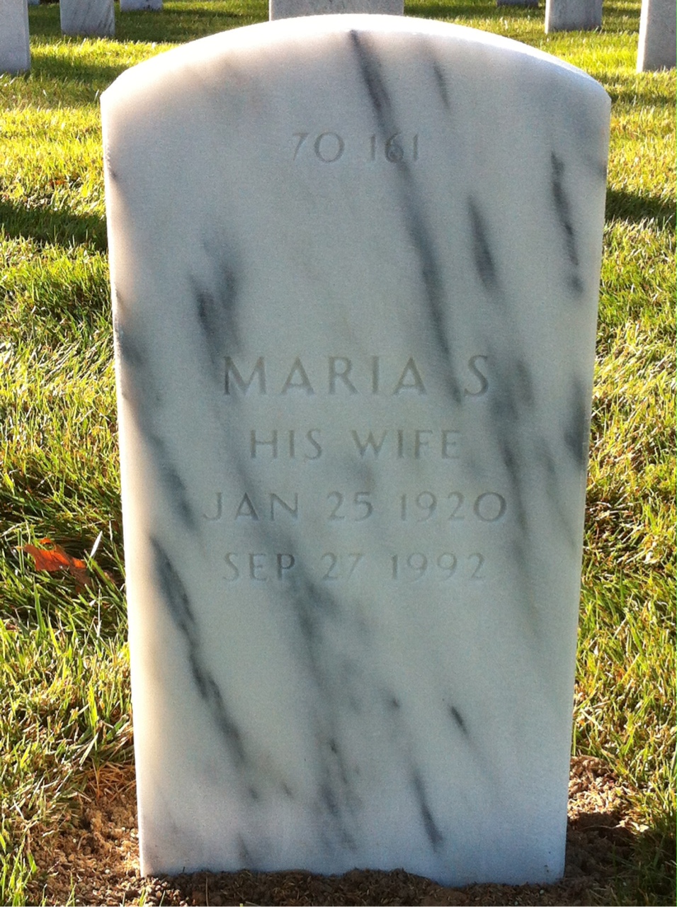 Back of headstone — Angelo Amari