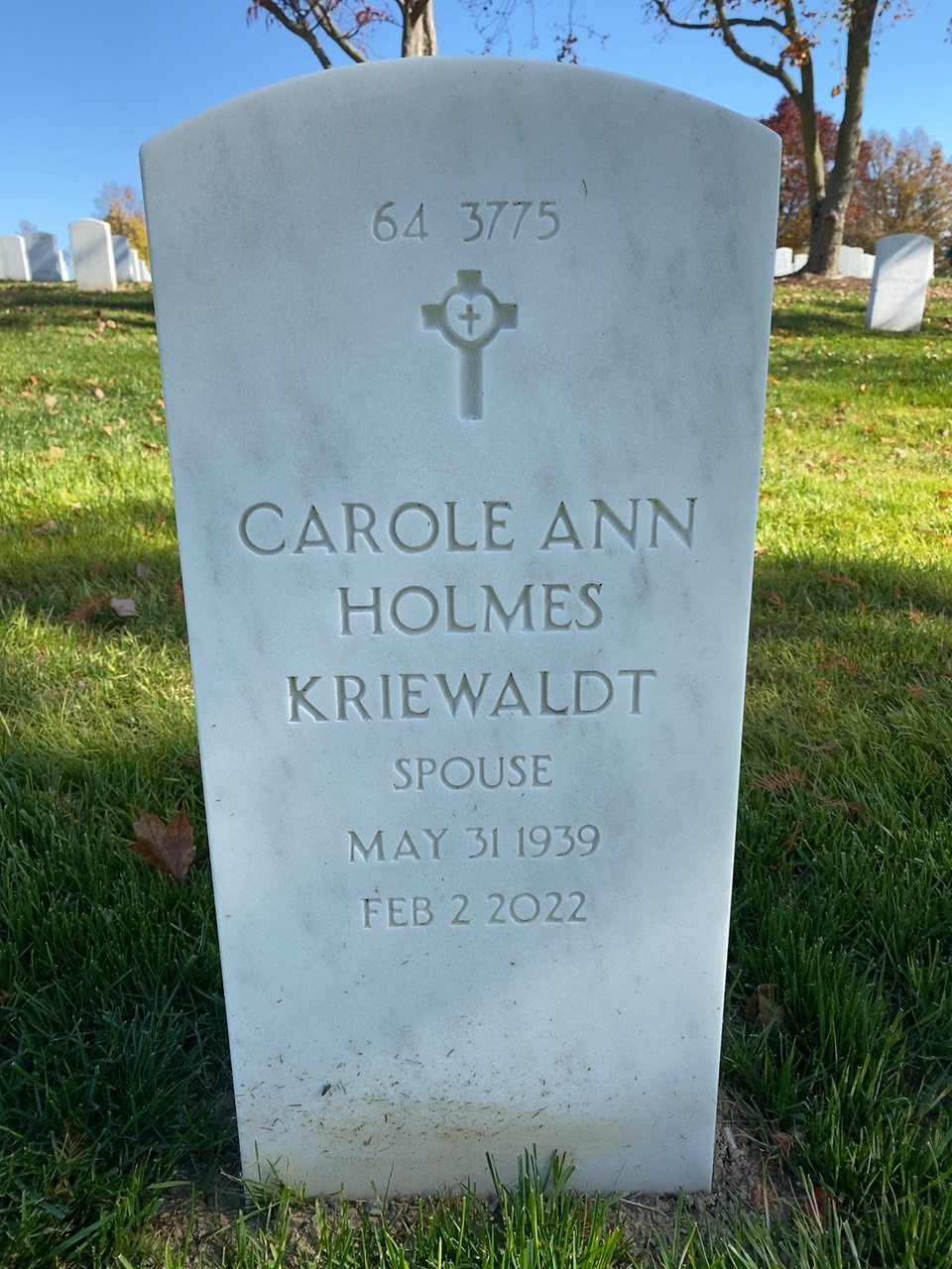 Back of headstone — Franklin Kriewaldt