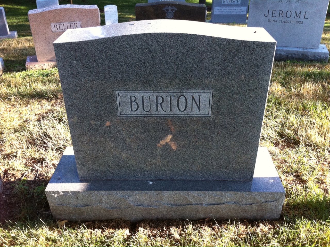 Back of headstone — Custis Burton