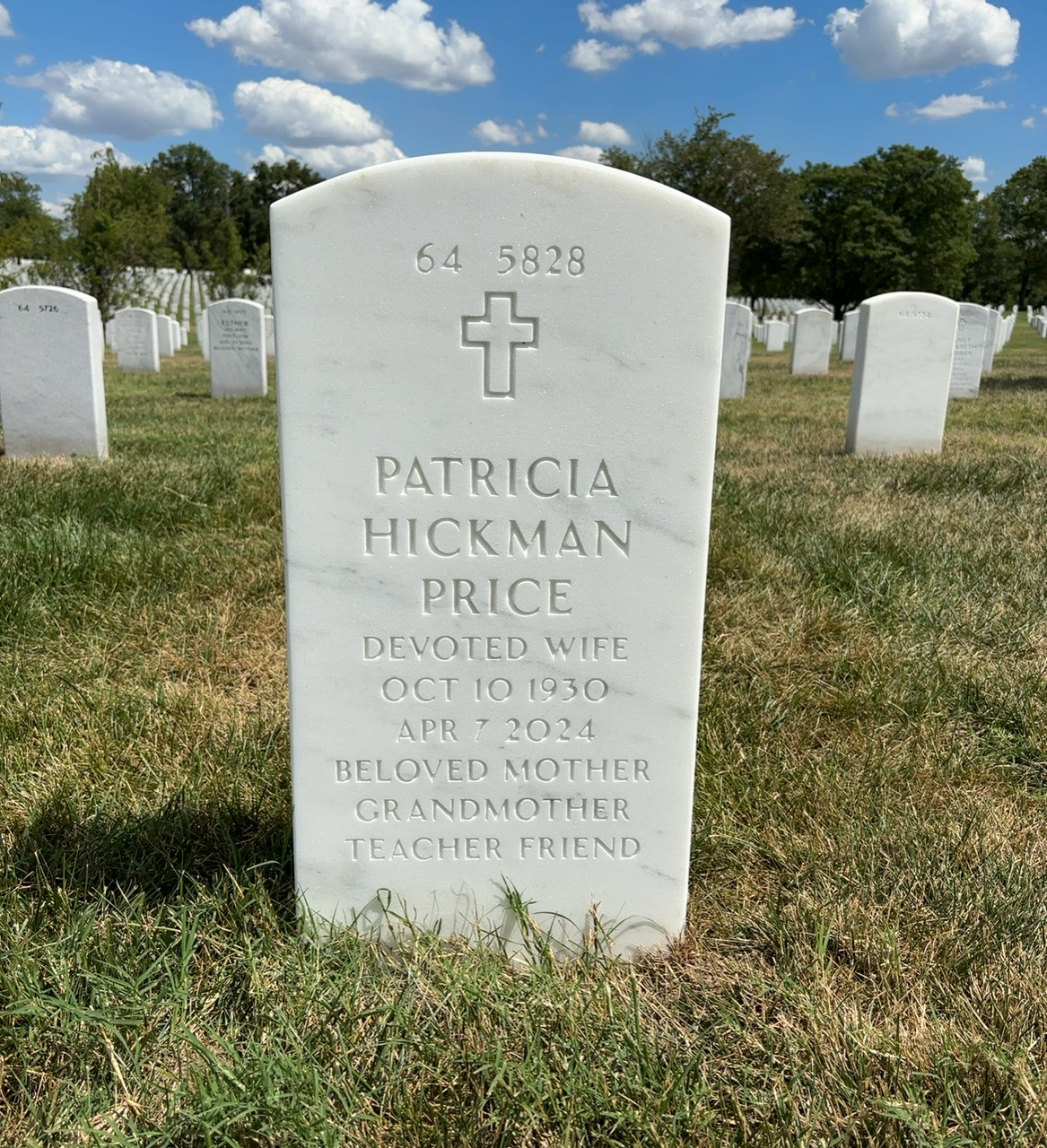 Back of headstone — William Griffin Price