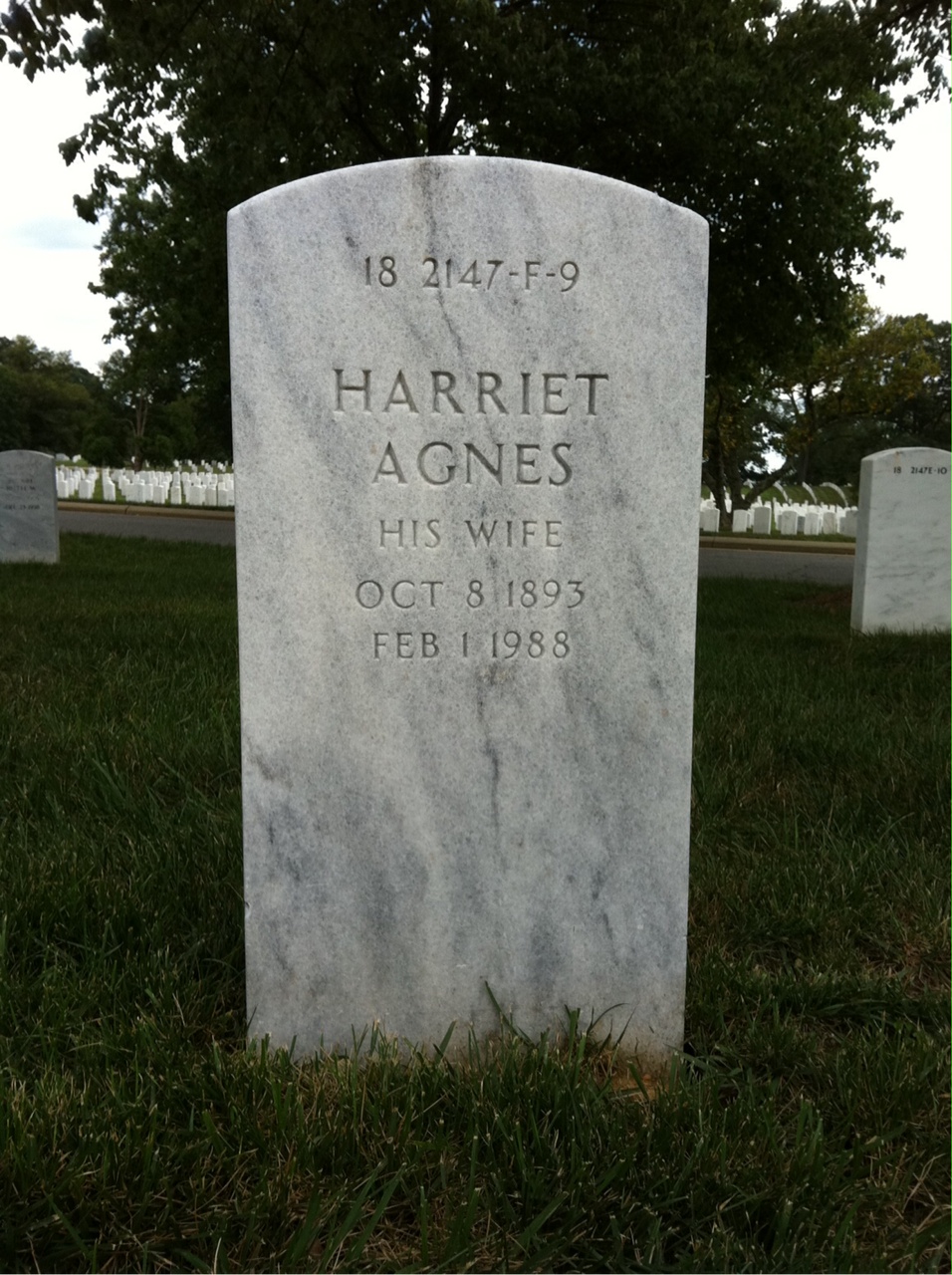 Back of headstone — Harriet Benson