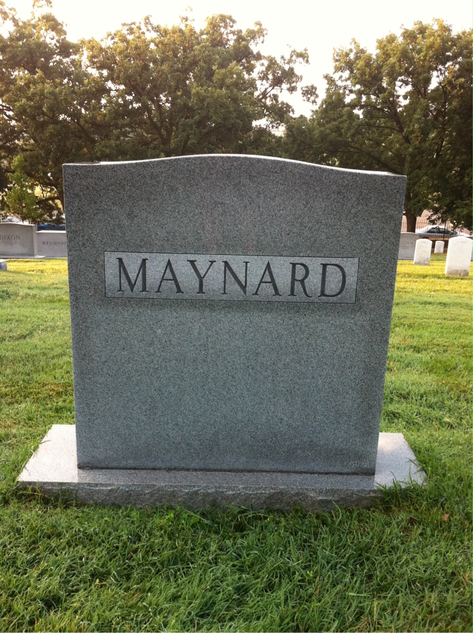 Back of headstone — Russell Maynard