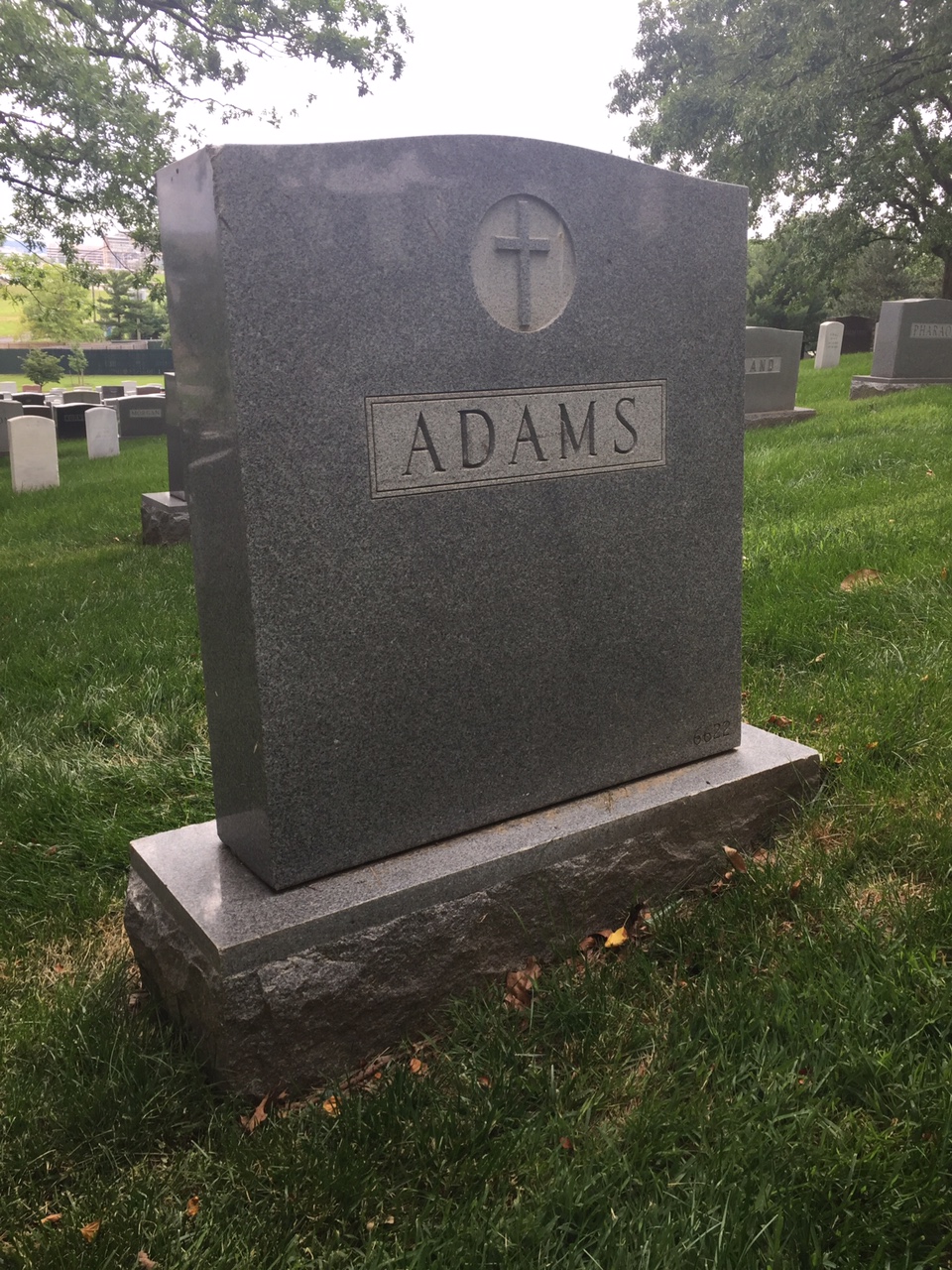 Back of headstone — Howard Adams