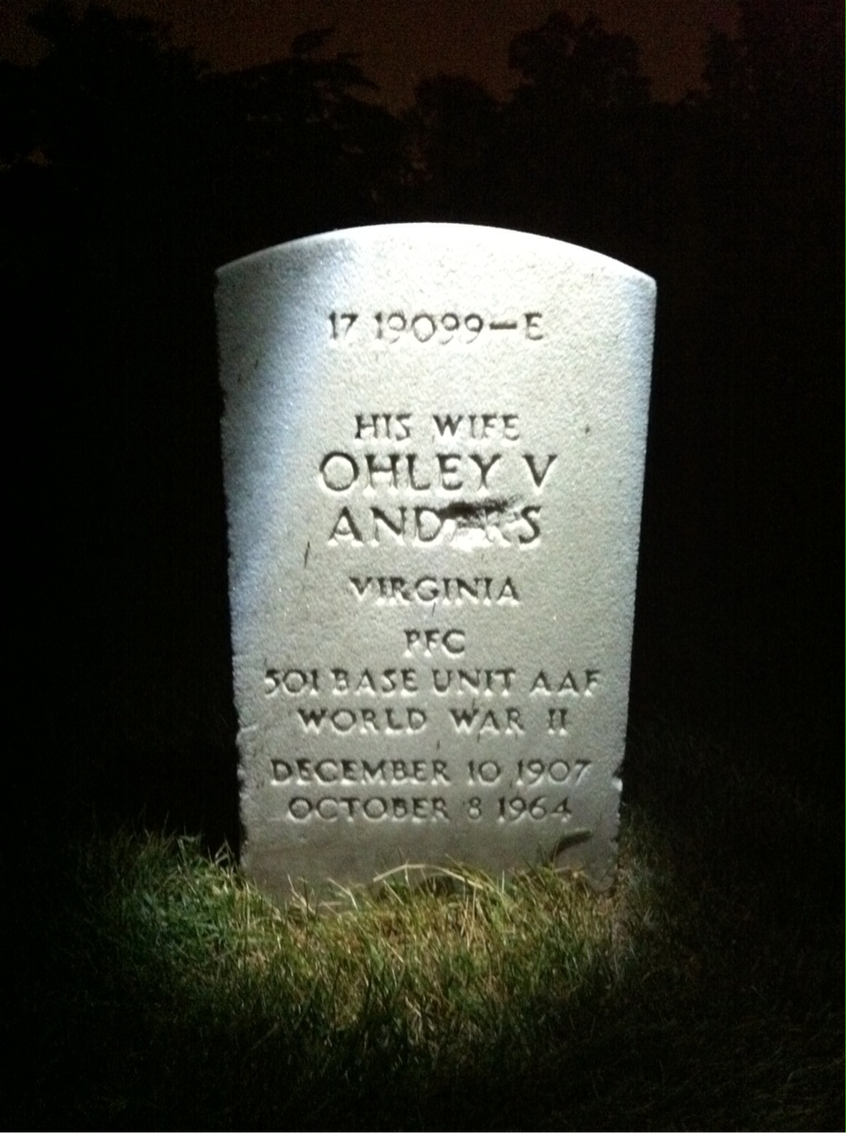 Back of headstone — Ohley Anders