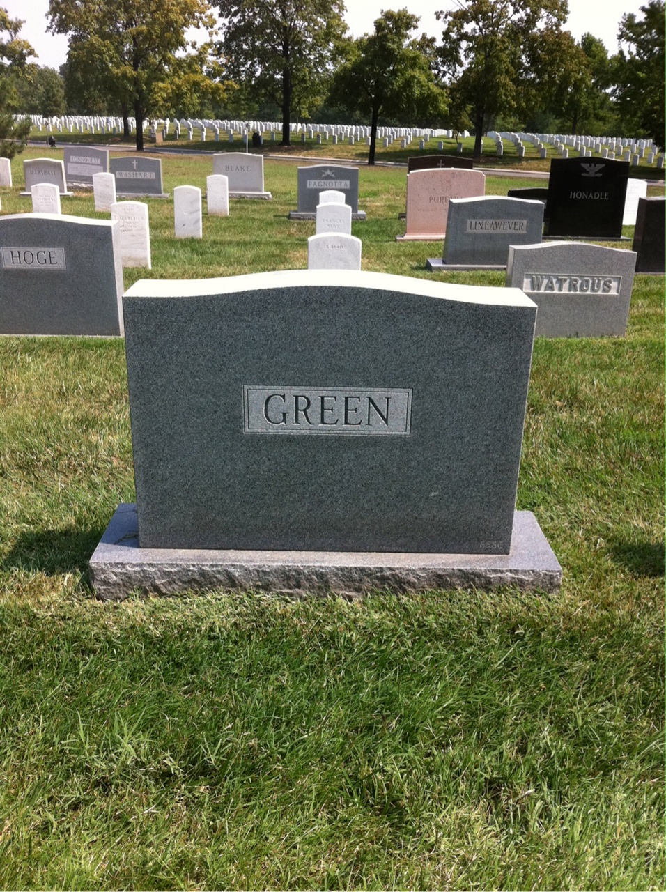 Back of headstone — Robert Green