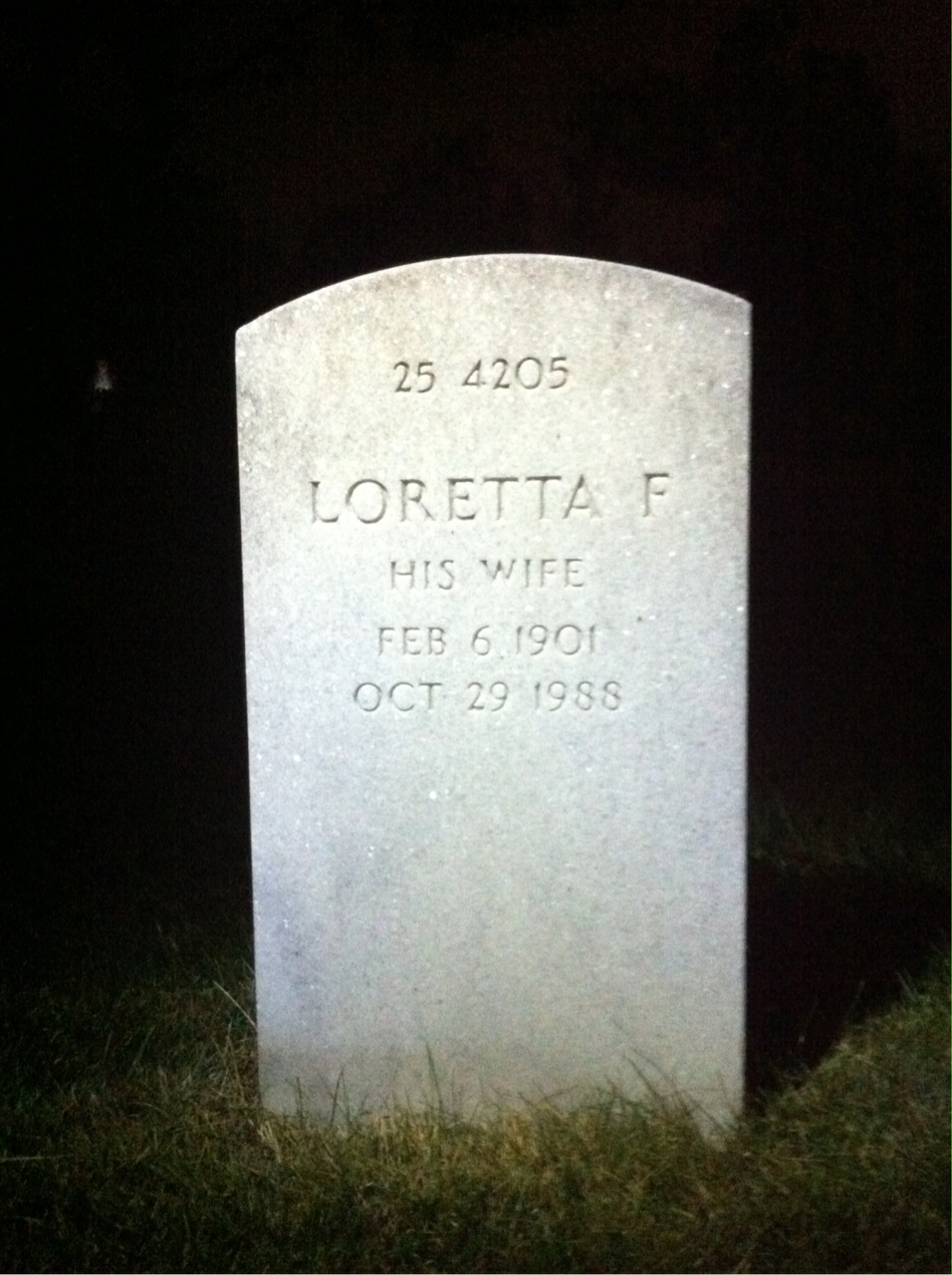 Back of headstone — Loretta Murray