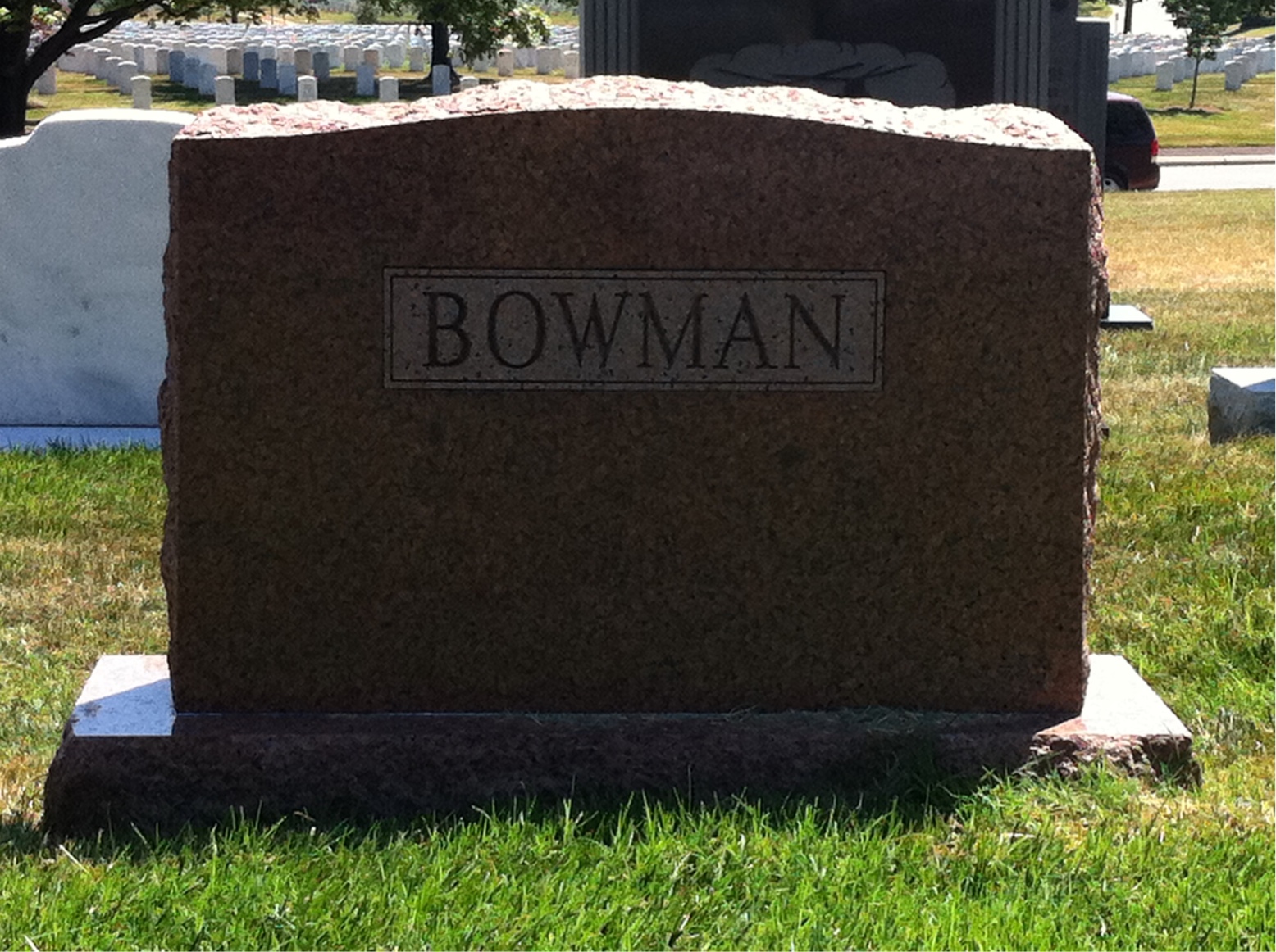 Back of headstone — Duane Bowman