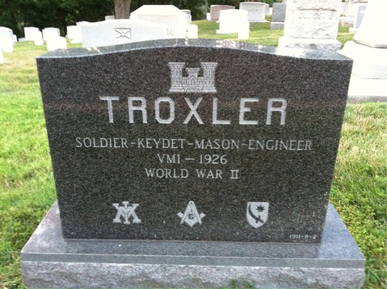 Back of headstone — Paul Troxler