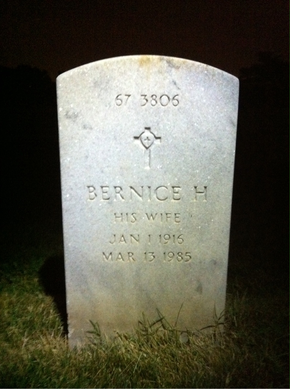 Back of headstone — Bernice Arney
