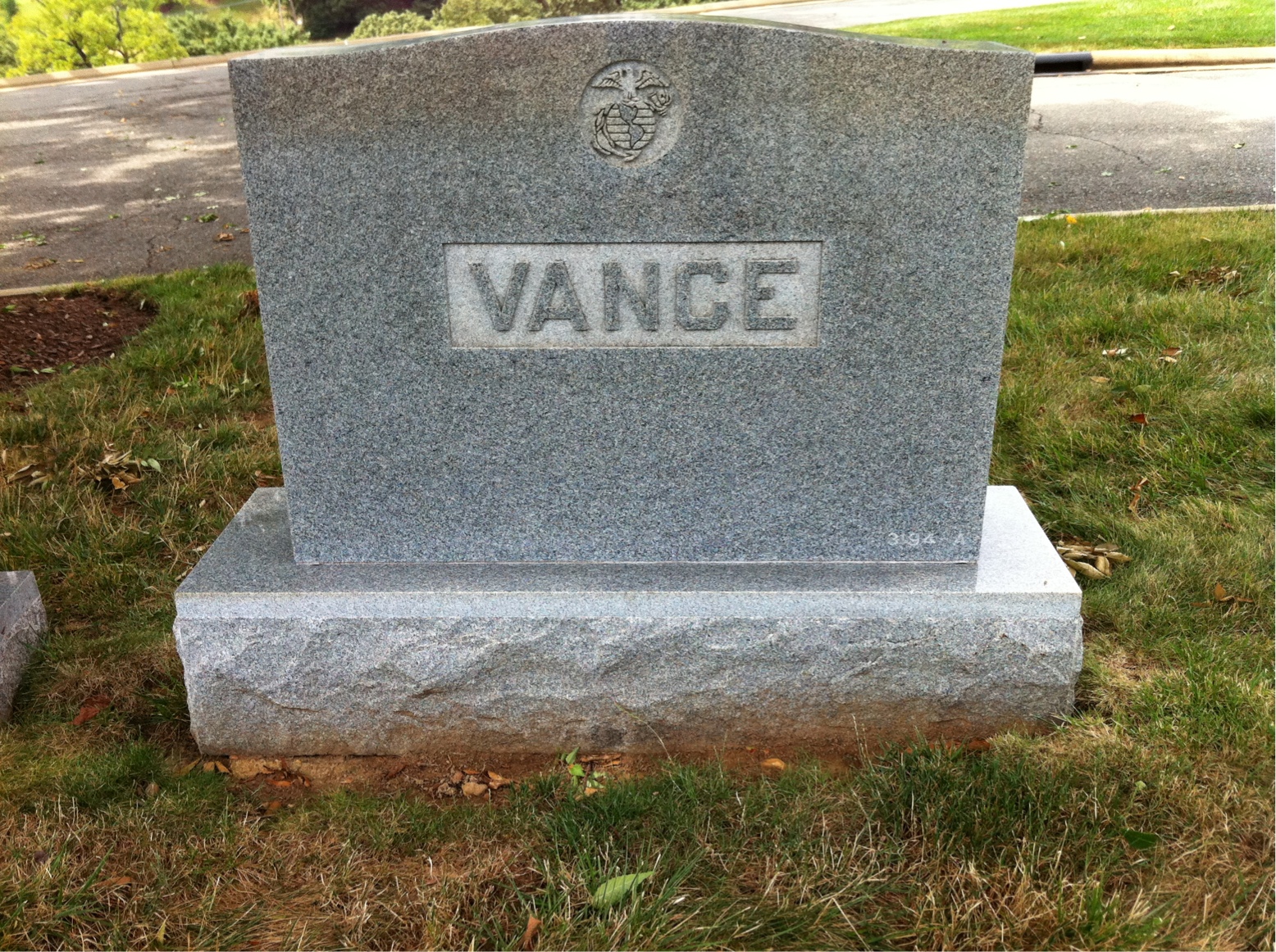 Back of headstone — Robert Vance
