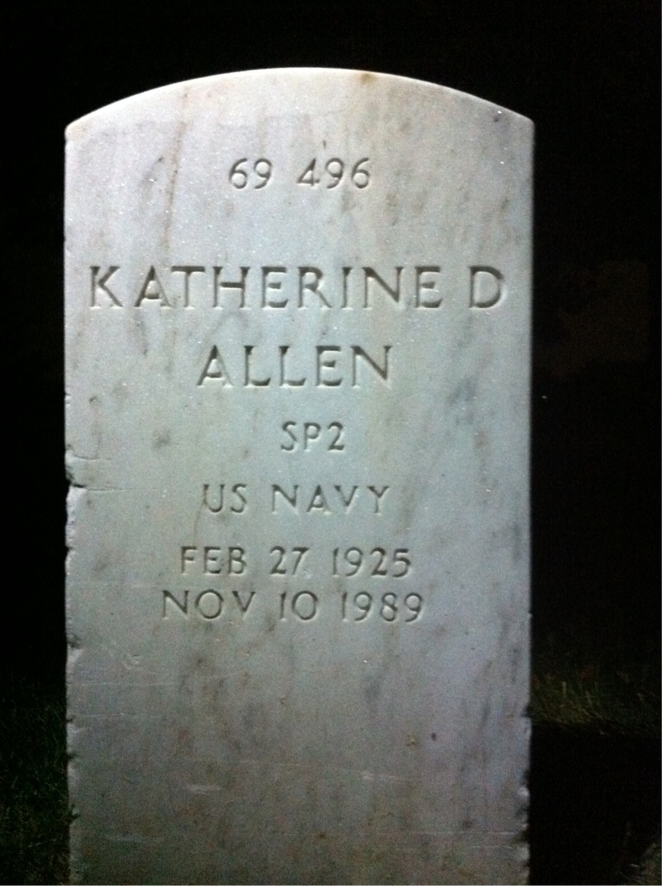 Back of headstone — Katherine Allen