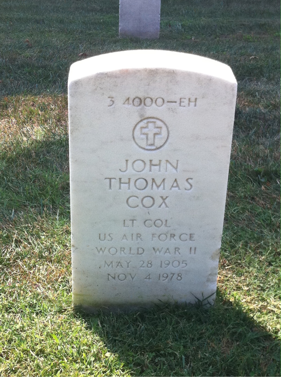 Back of headstone — John Cox