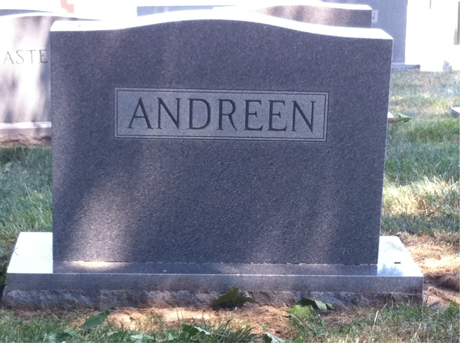 Back of headstone — Robert Andreen