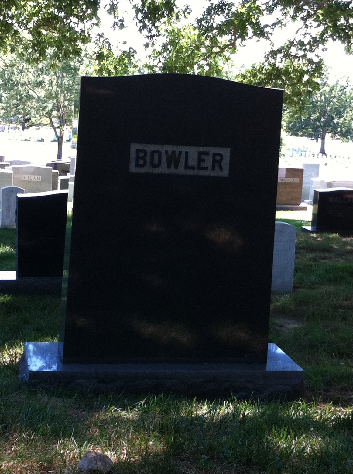 Back of headstone — Eugene Bowler