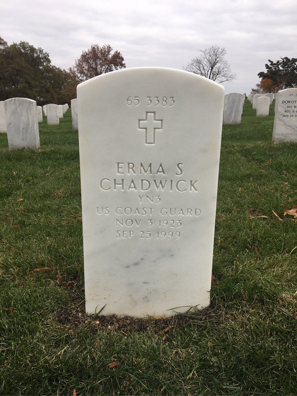 Back of headstone — Erma S Chadwick