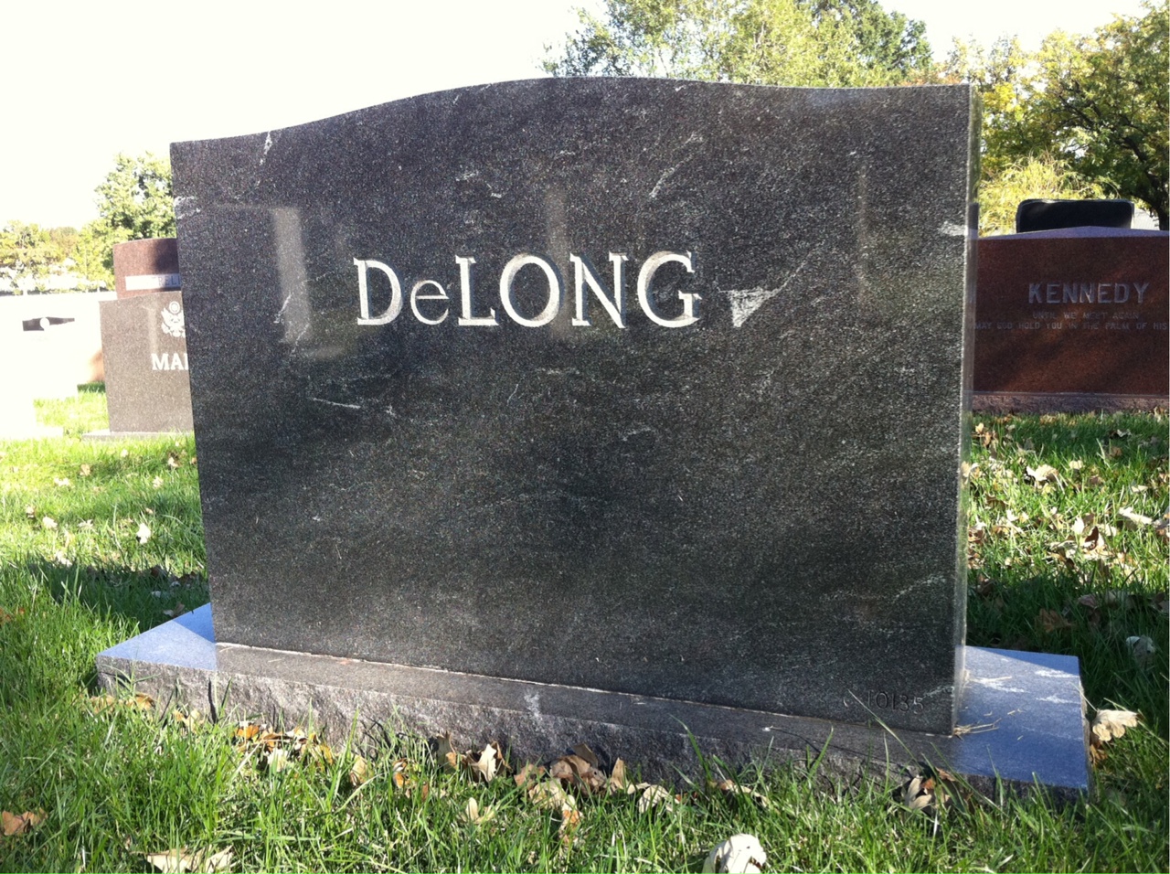 Back of headstone — George Delong
