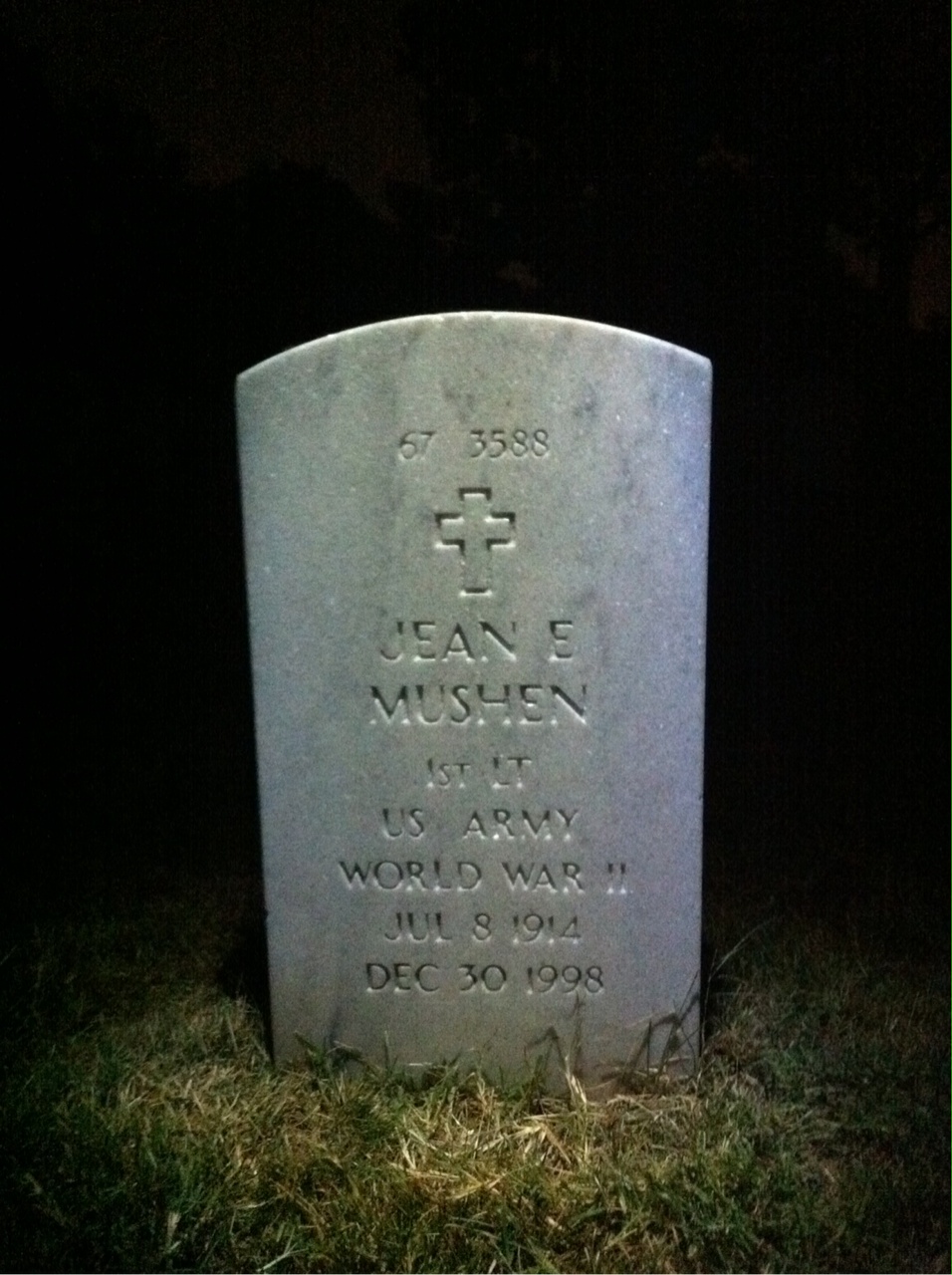 Back of headstone — Jean Mushen