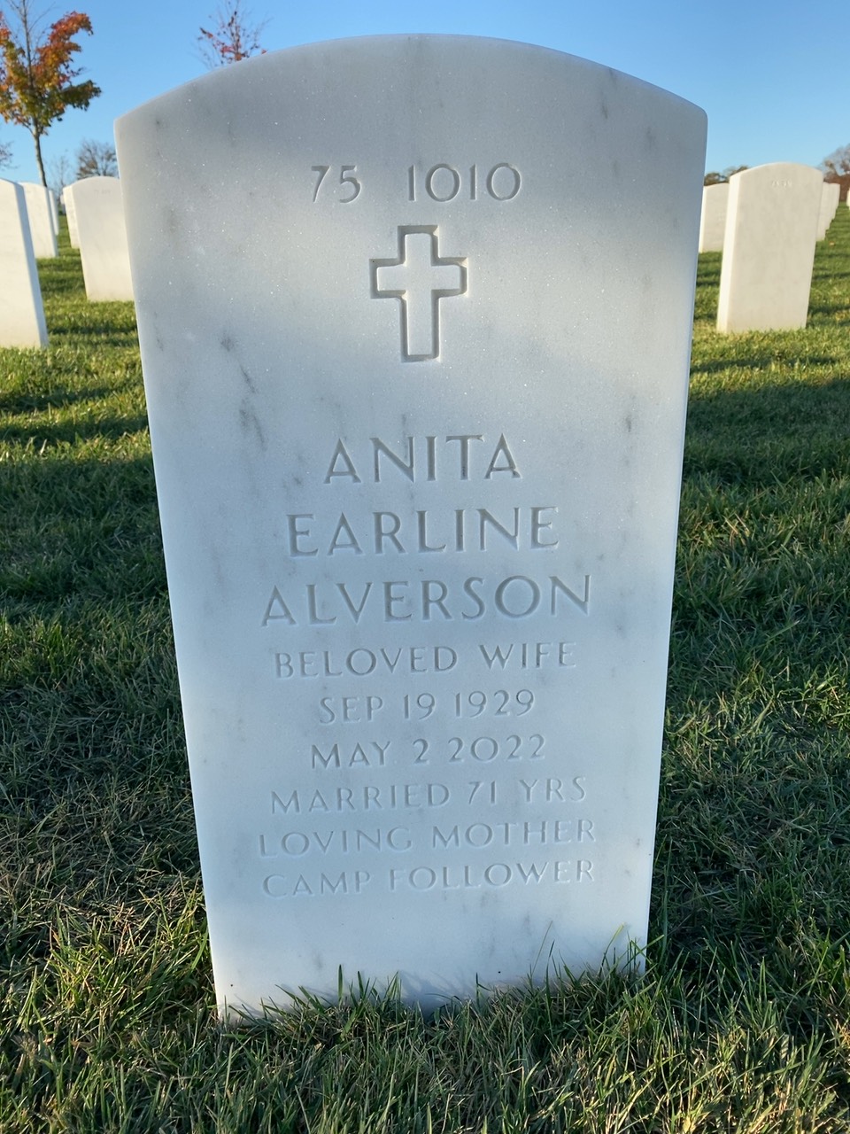 Back of headstone — Willard Alverson