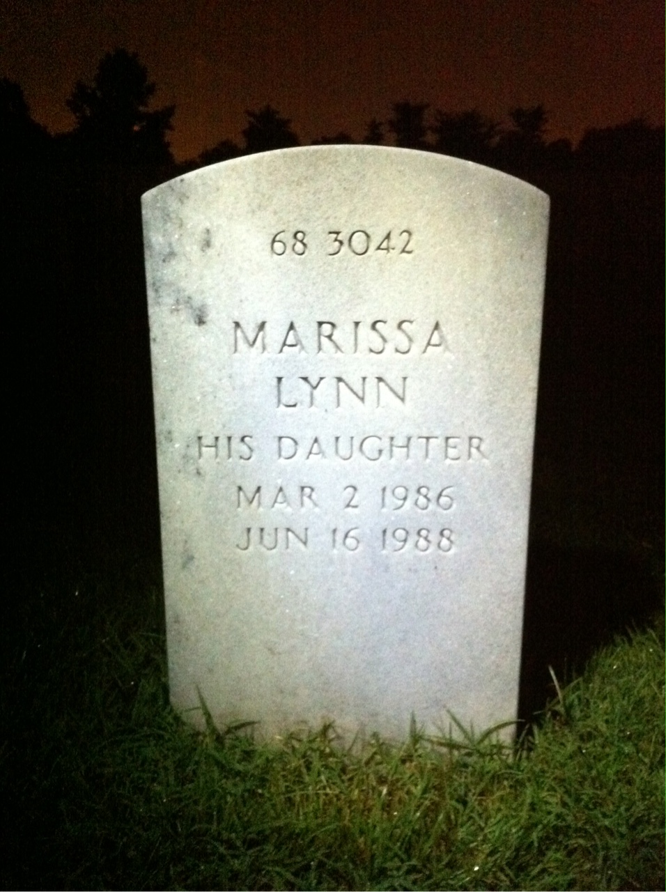 Back of headstone — Marissa Balthis