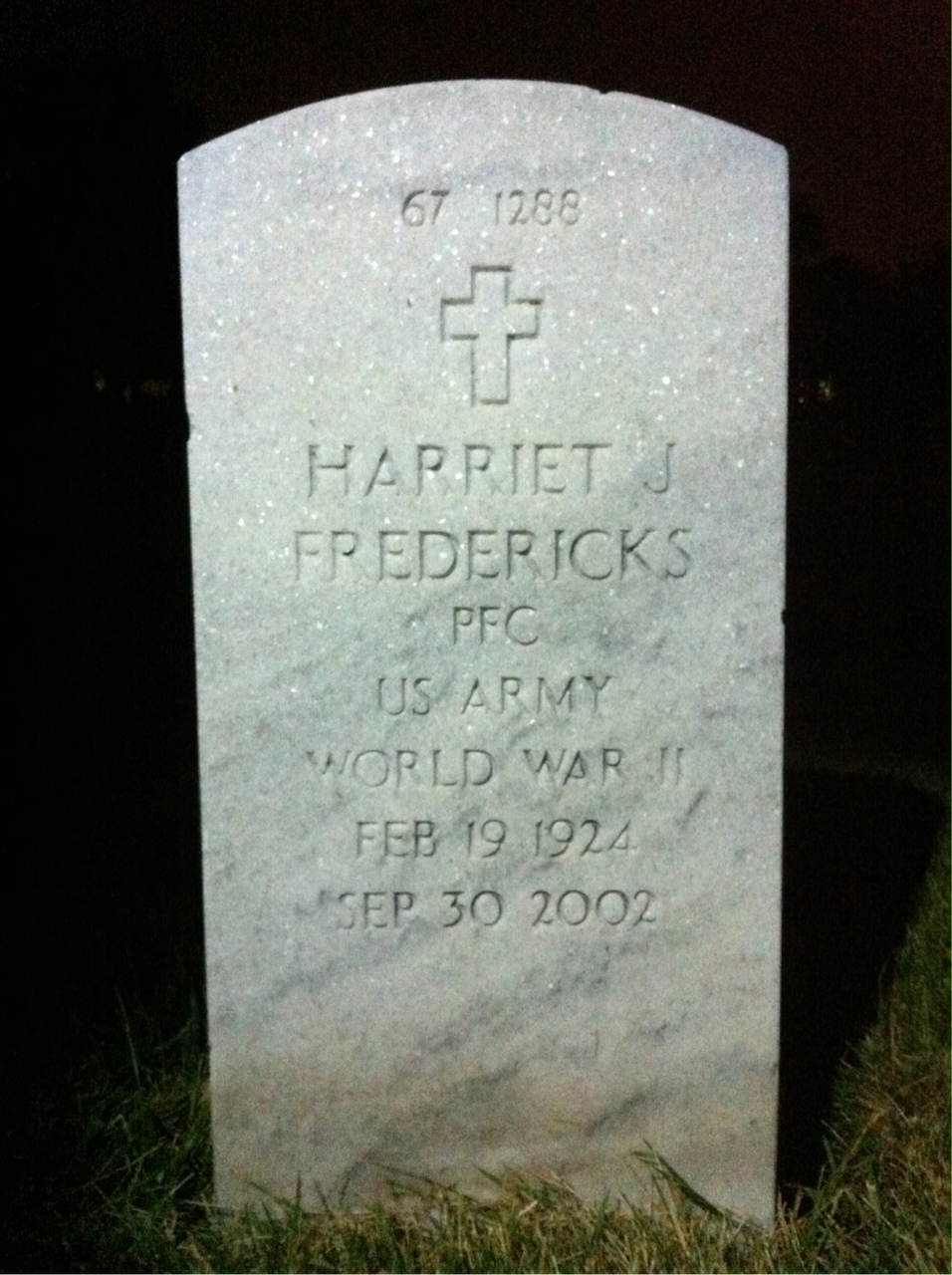 Back of headstone — Harriet J Fredericks