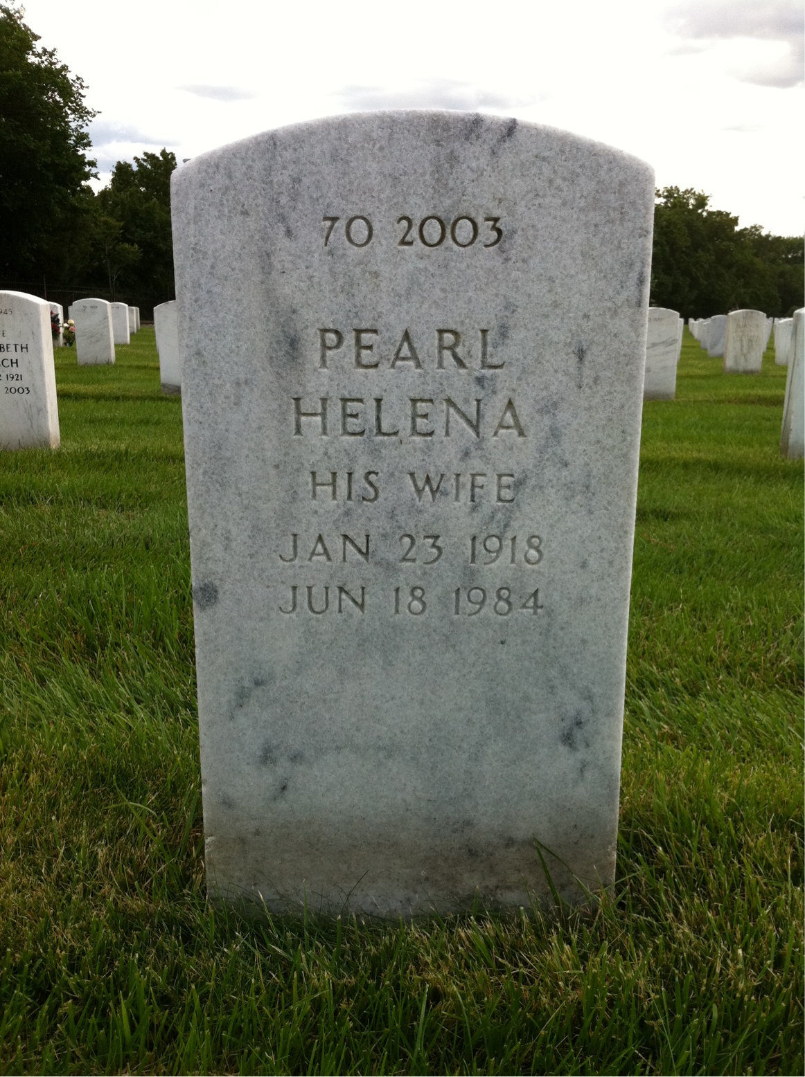 Back of headstone — Pearl Archibald