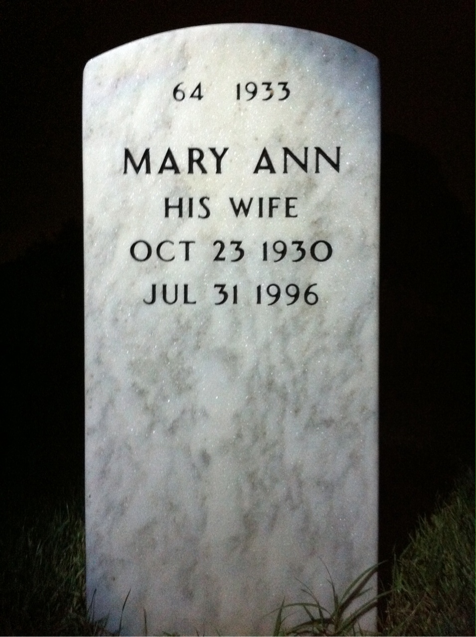 Back of headstone — Rex Hayes