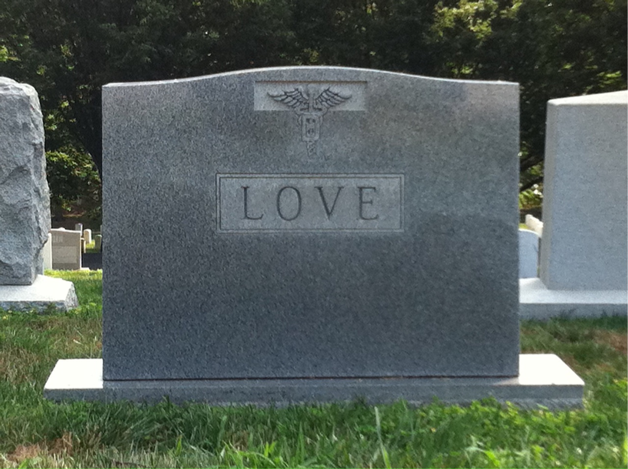Back of headstone — Walter D Love