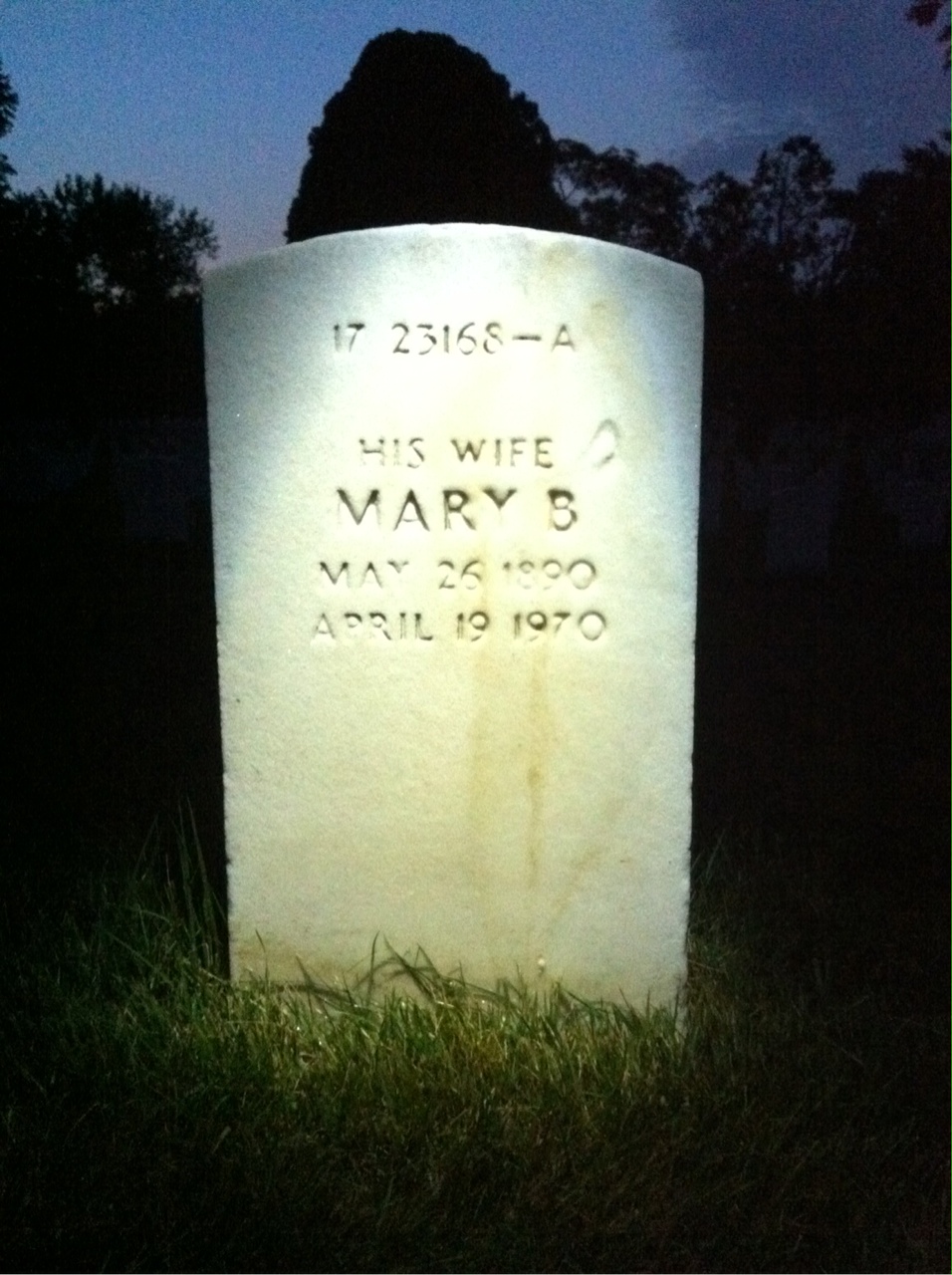 Back of headstone — Mary Mulvihill