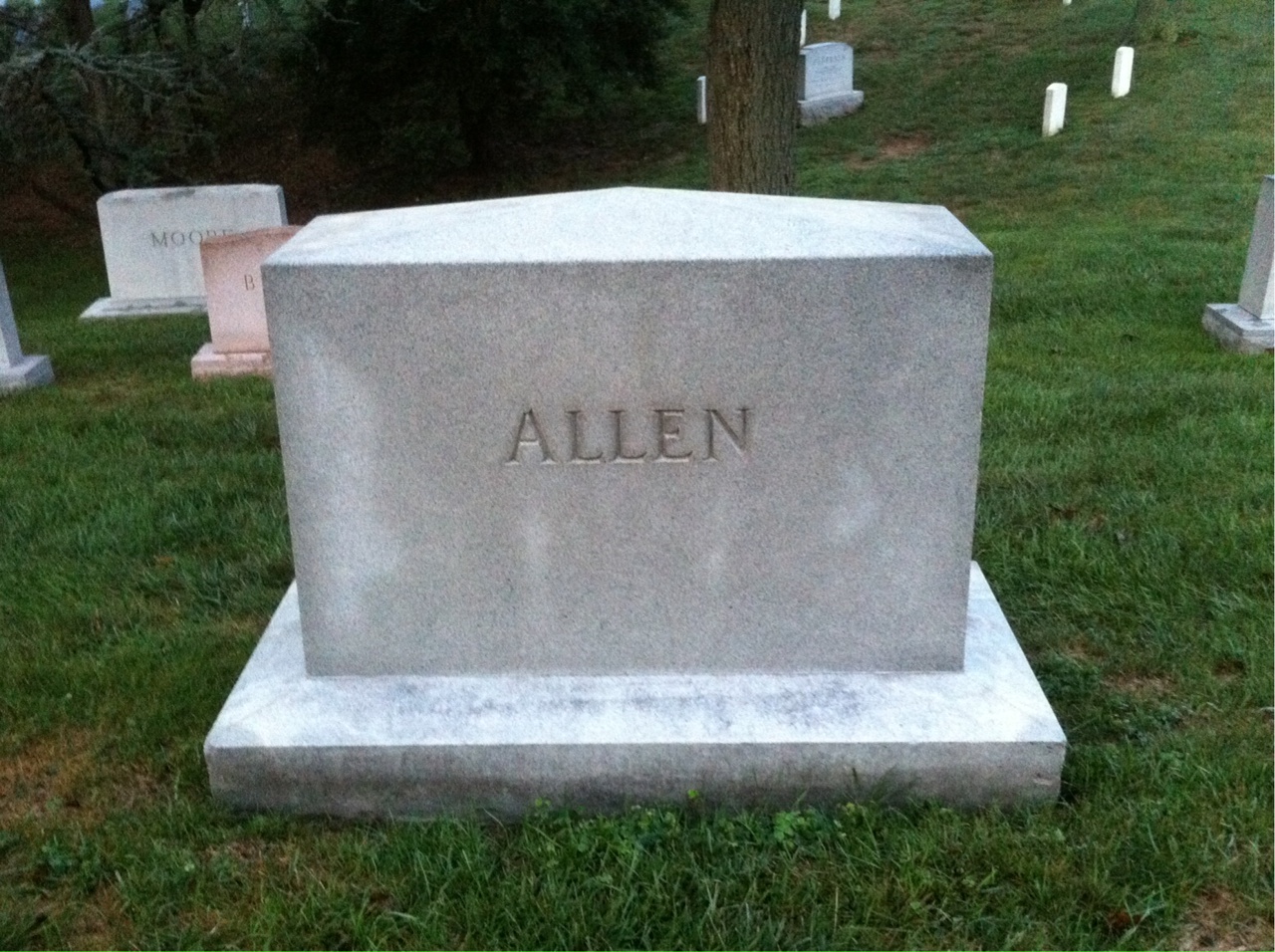 Back of headstone — James Allen