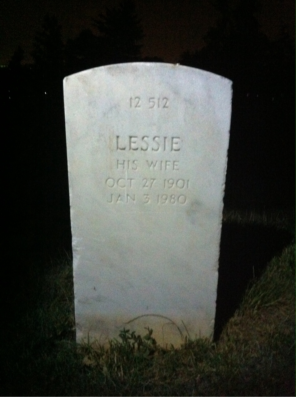 Back of headstone — Lessie Mcneil