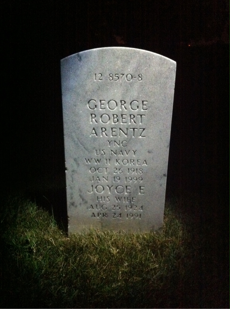 Back of headstone — George Arentz
