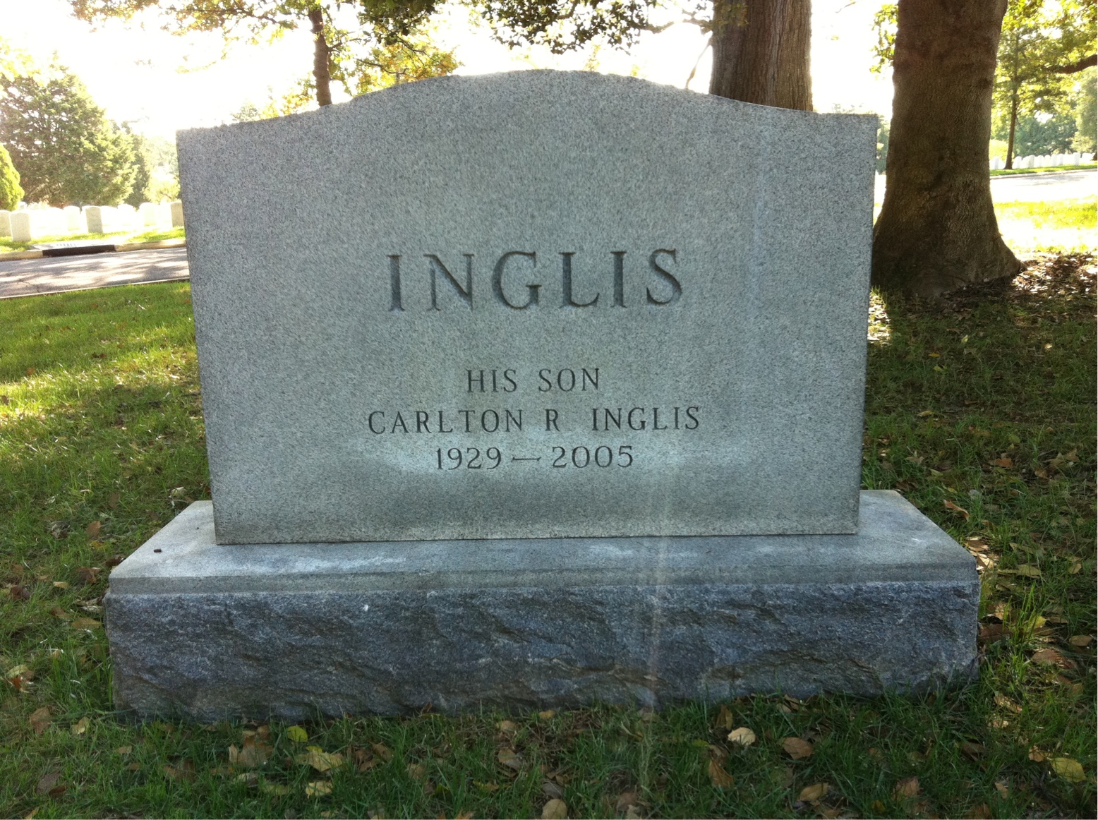 Back of headstone — Carlton Inglis