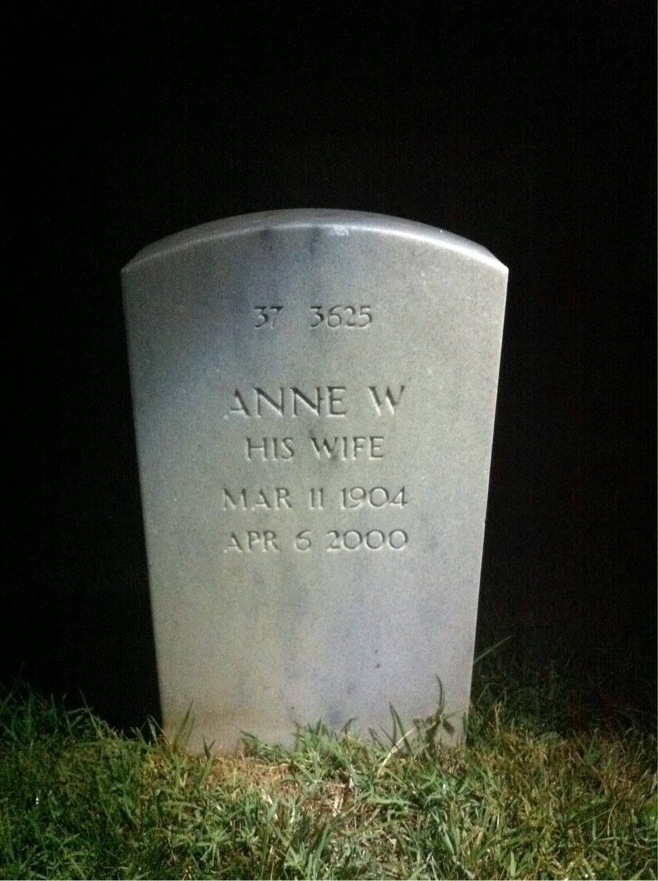 Back of headstone — Anne Arnall