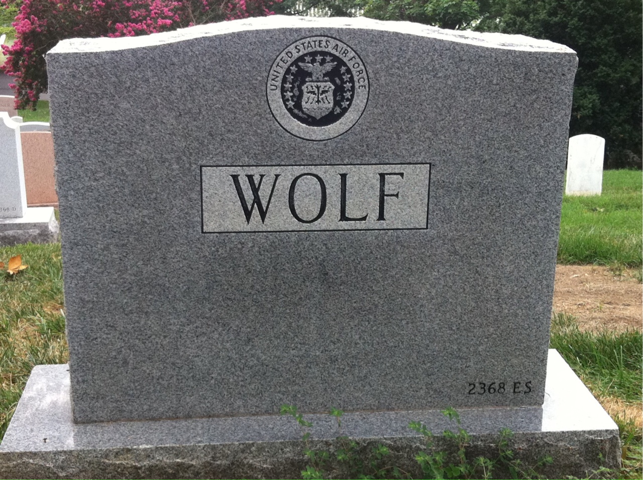 Back of headstone — Kenneth Wolf