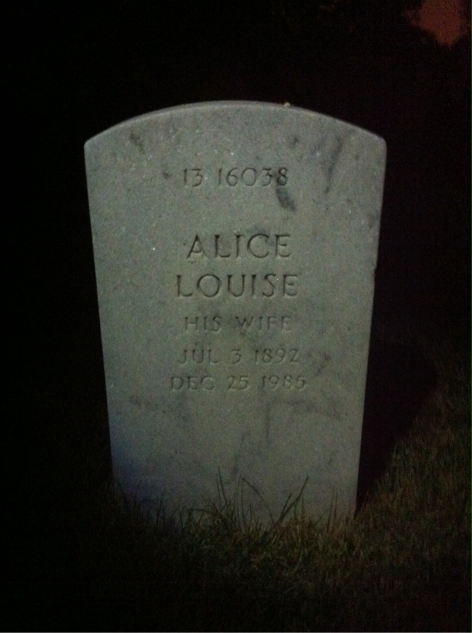Back of headstone — Alice Baldwin