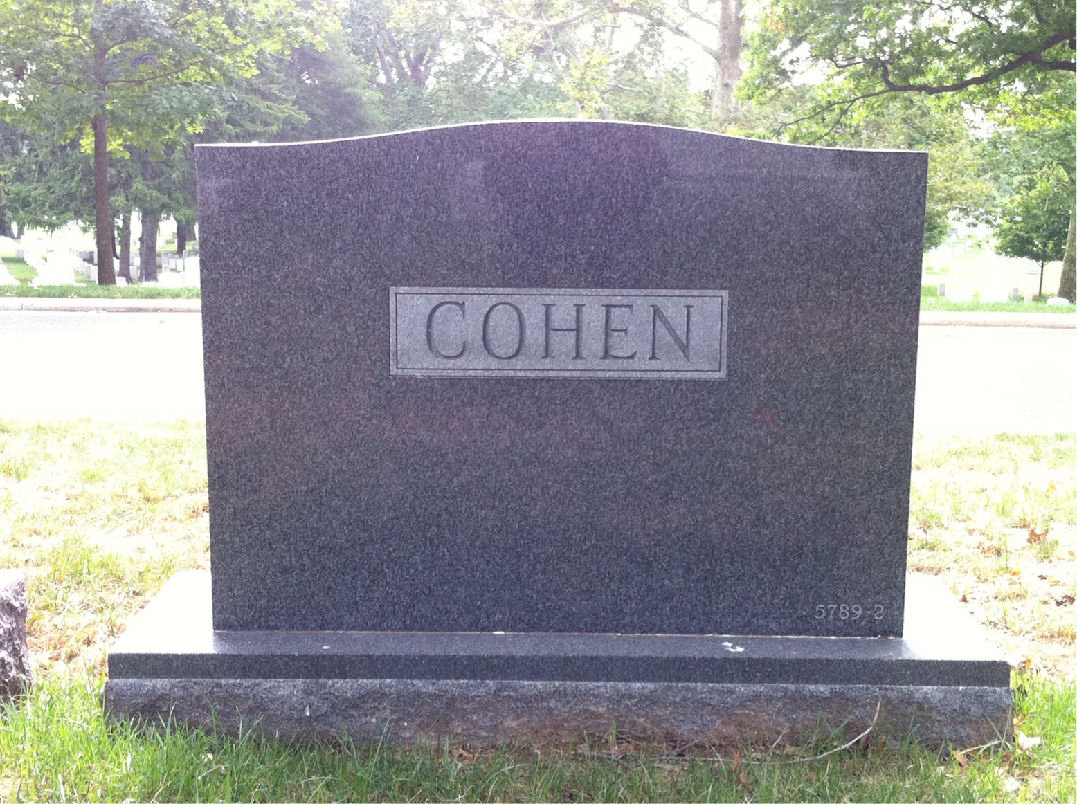 Back of headstone — William Cohen