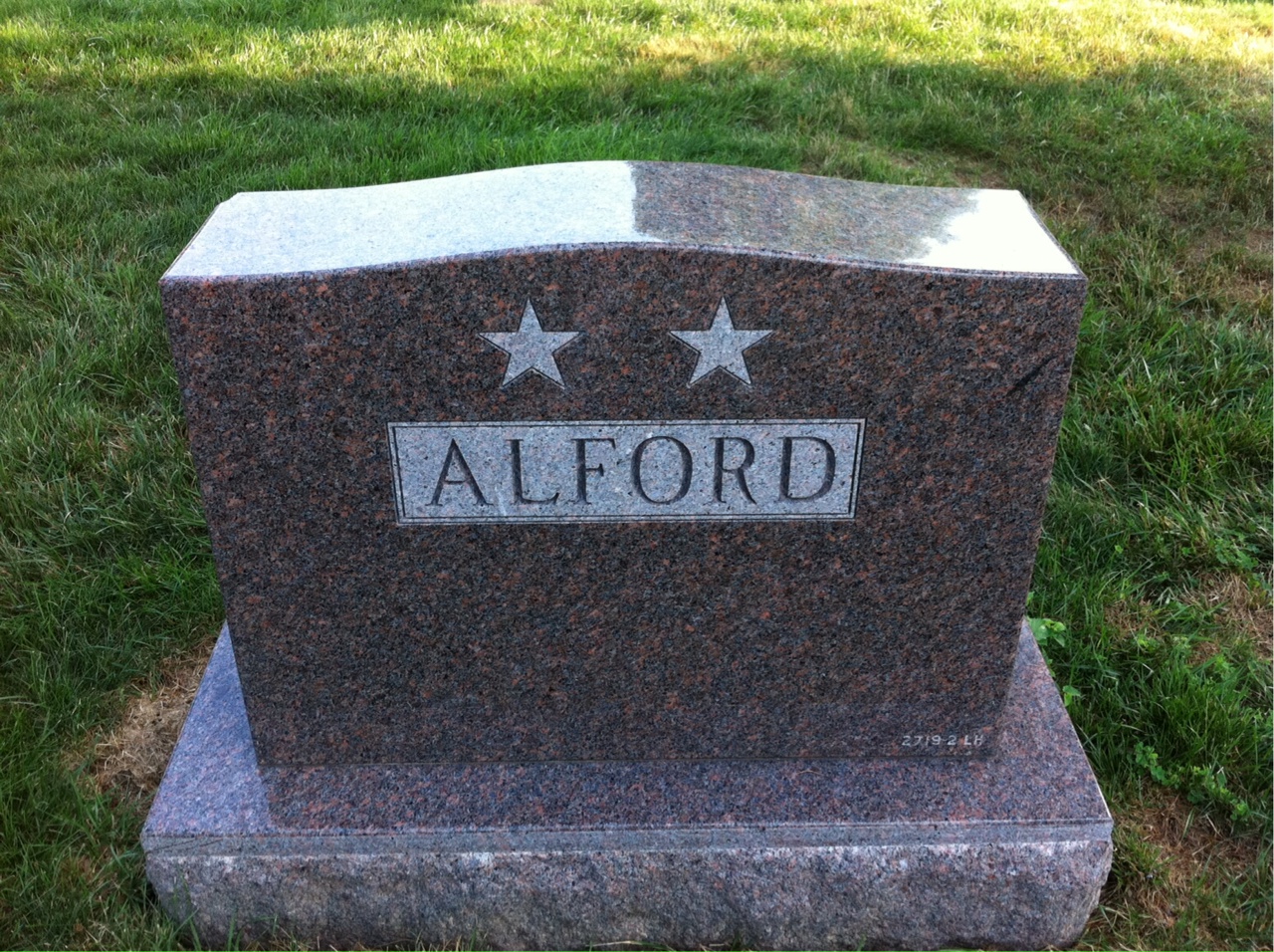 Back of headstone — John Alford