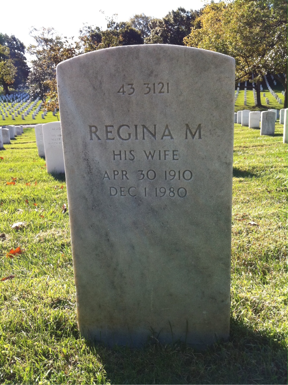 Back of headstone — Regina Morris