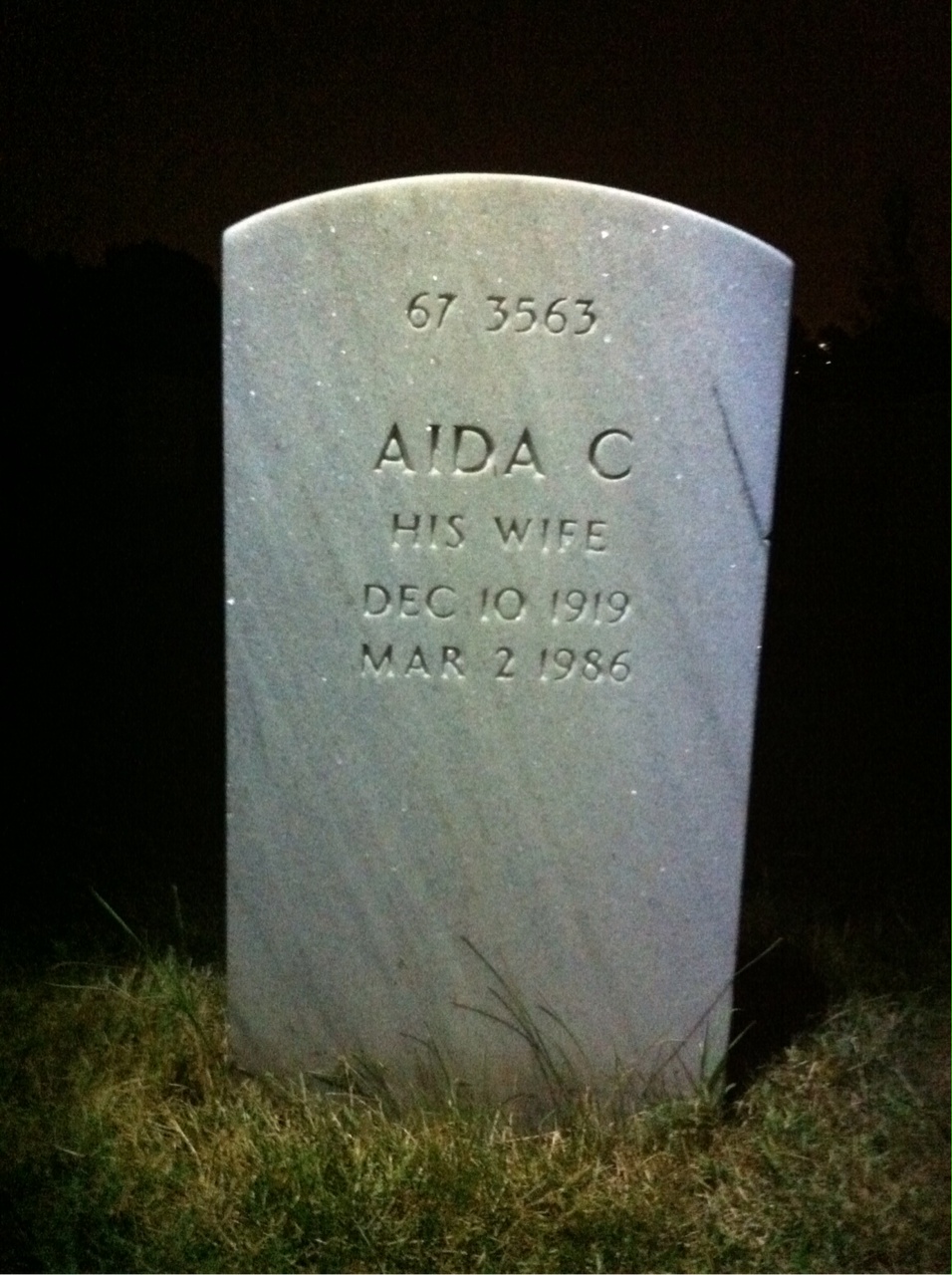 Back of headstone — Aida Begelman