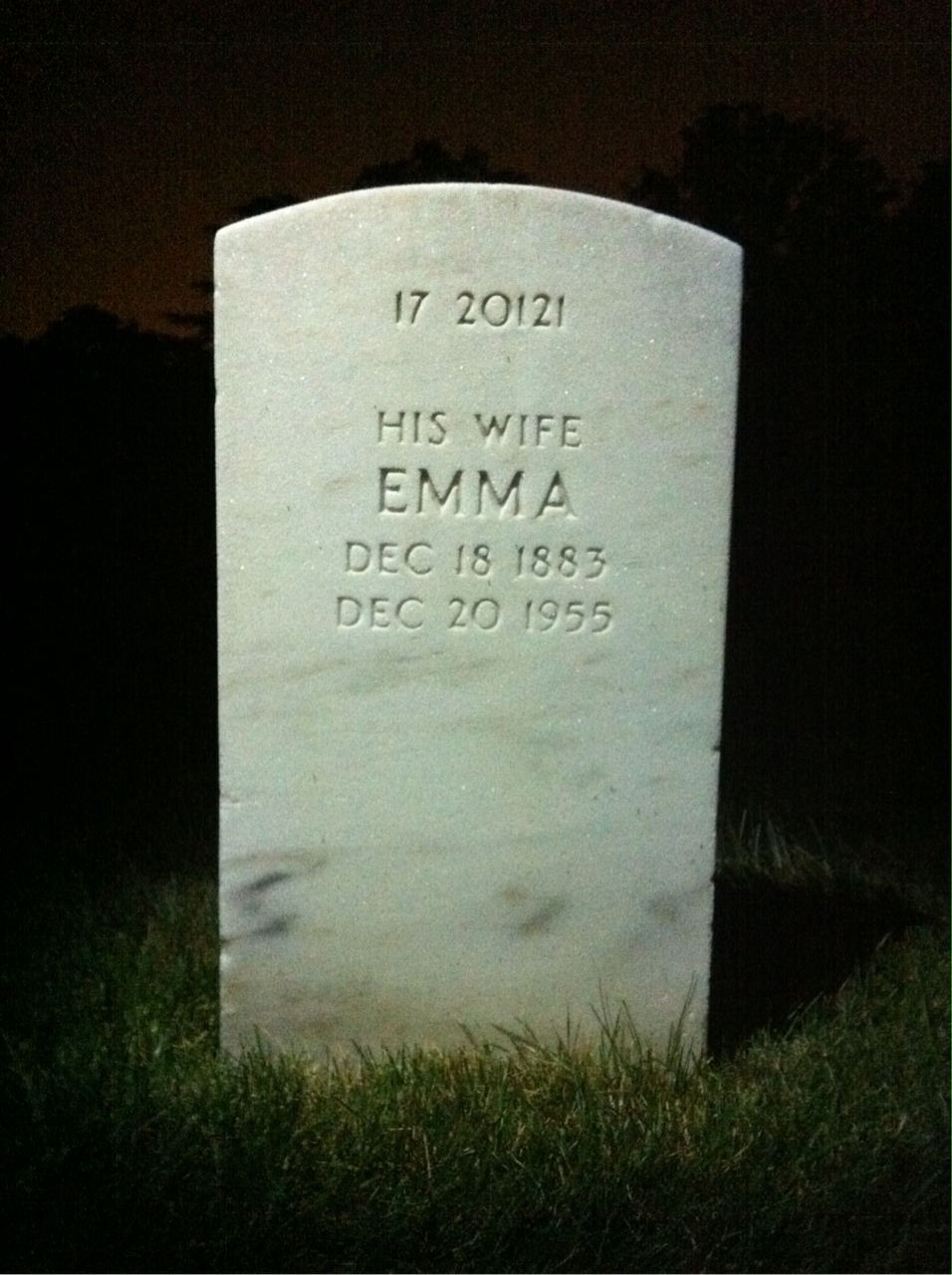 Back of headstone — Emma Allegra
