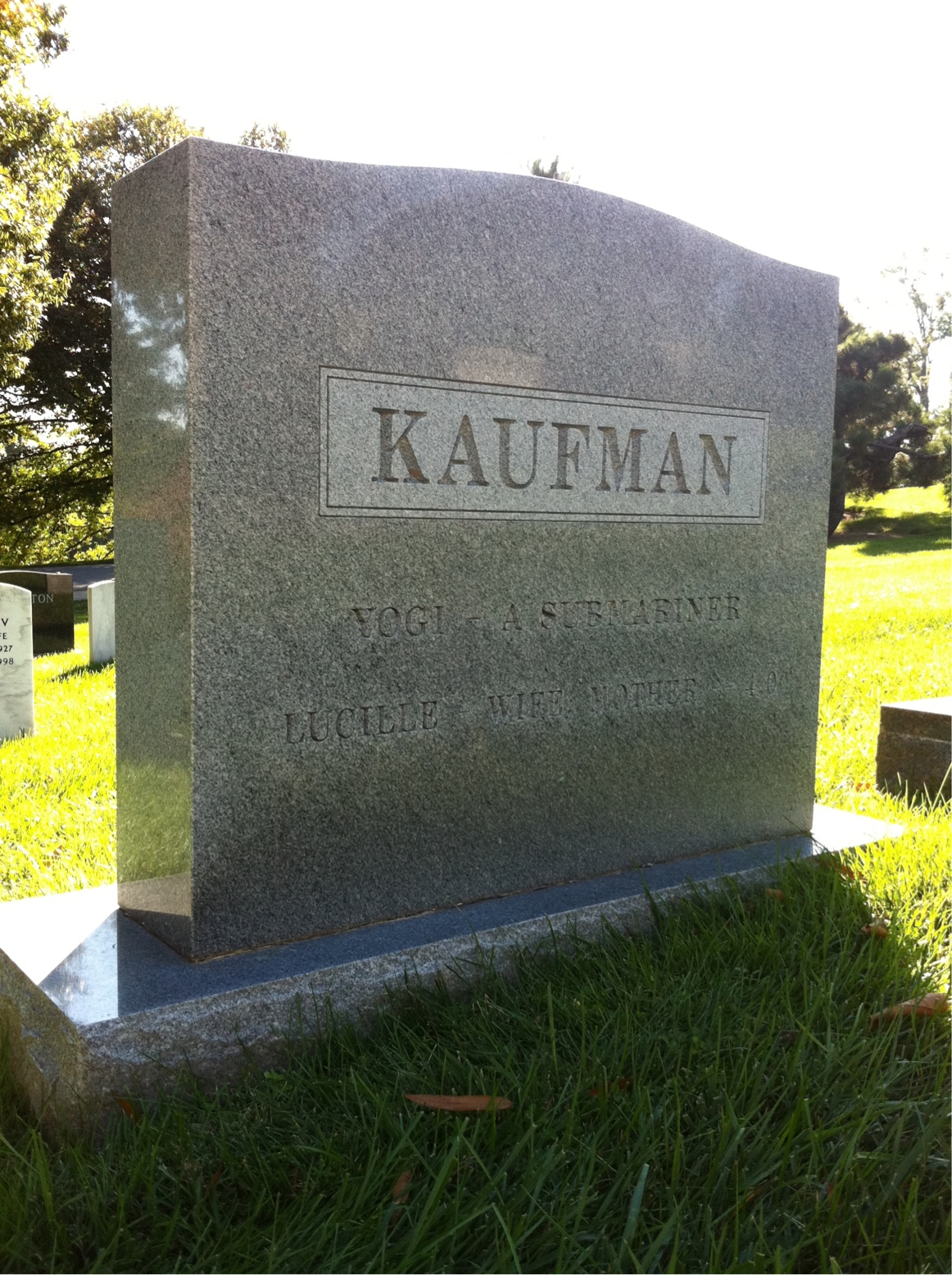 Back of headstone — Robert Kaufman