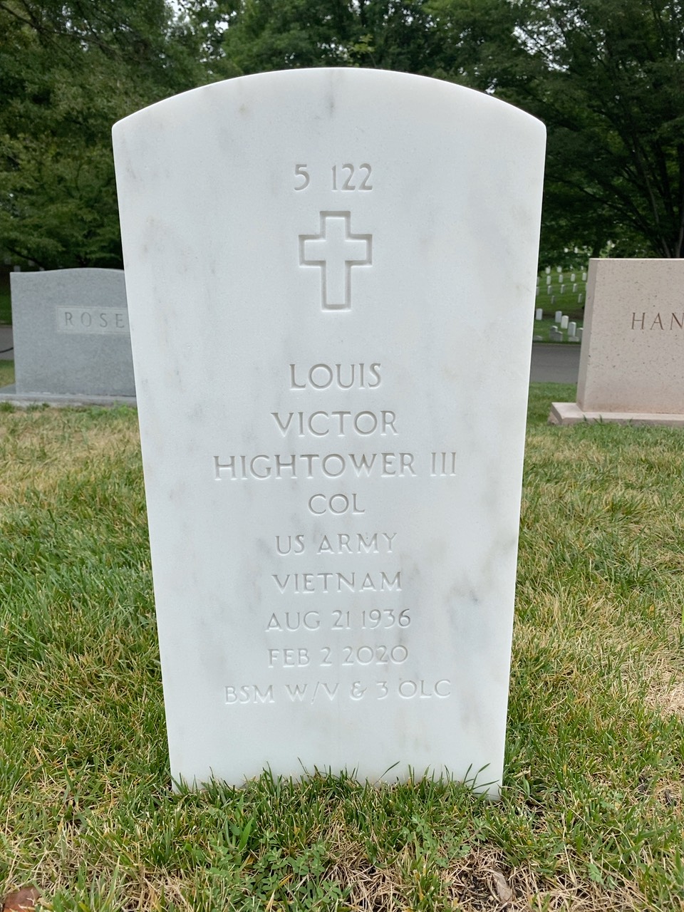 Back of headstone — Louis Hightower
