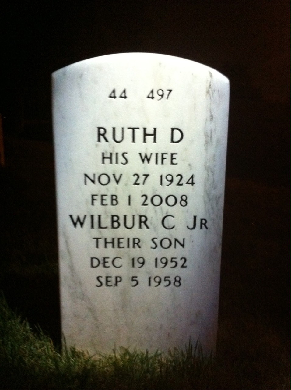 Back of headstone — Wilbur Davis