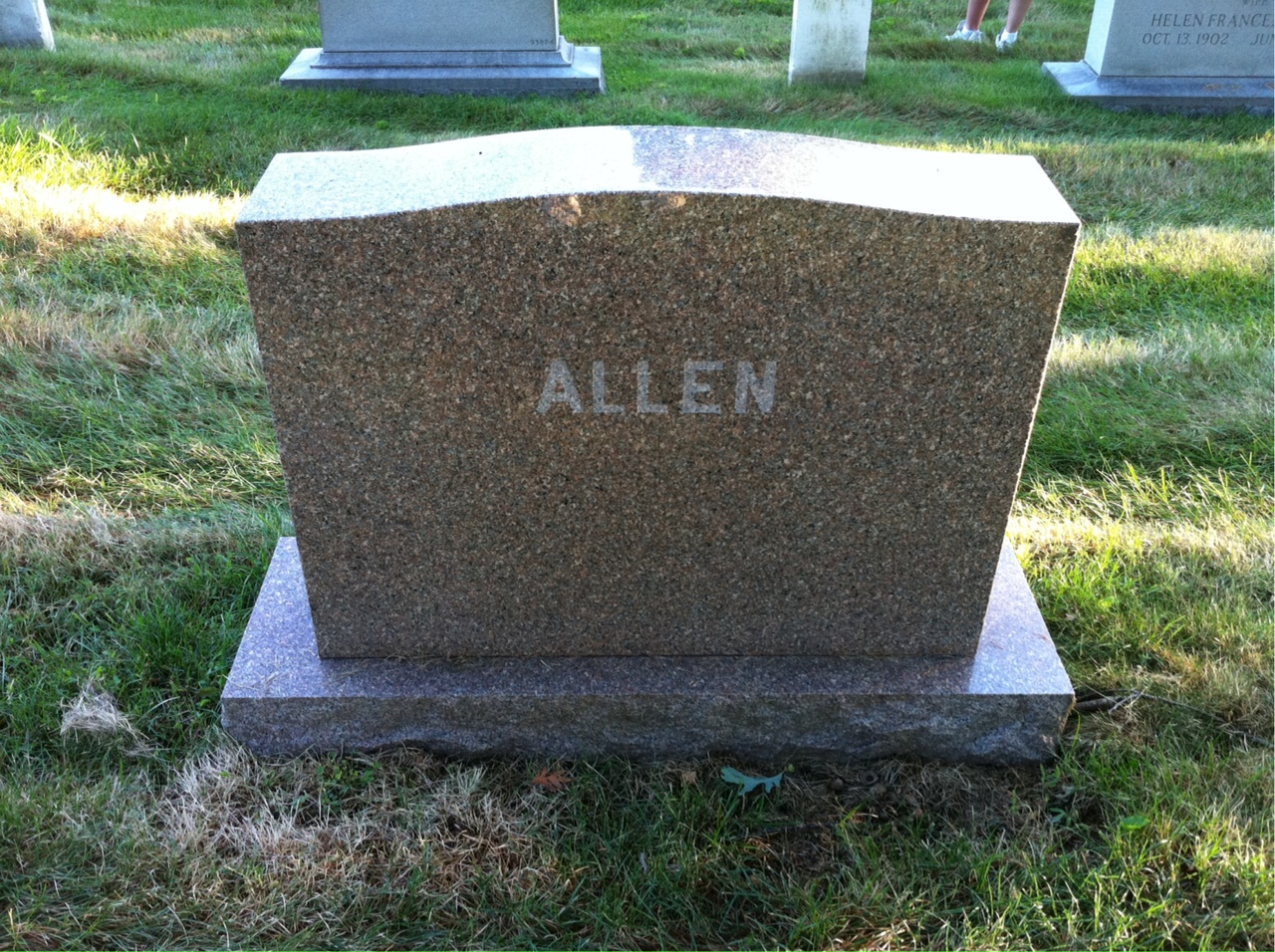 Back of headstone — James Allen