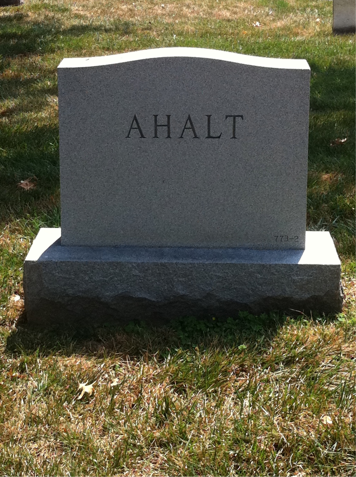 Back of headstone — Henry Ahalt
