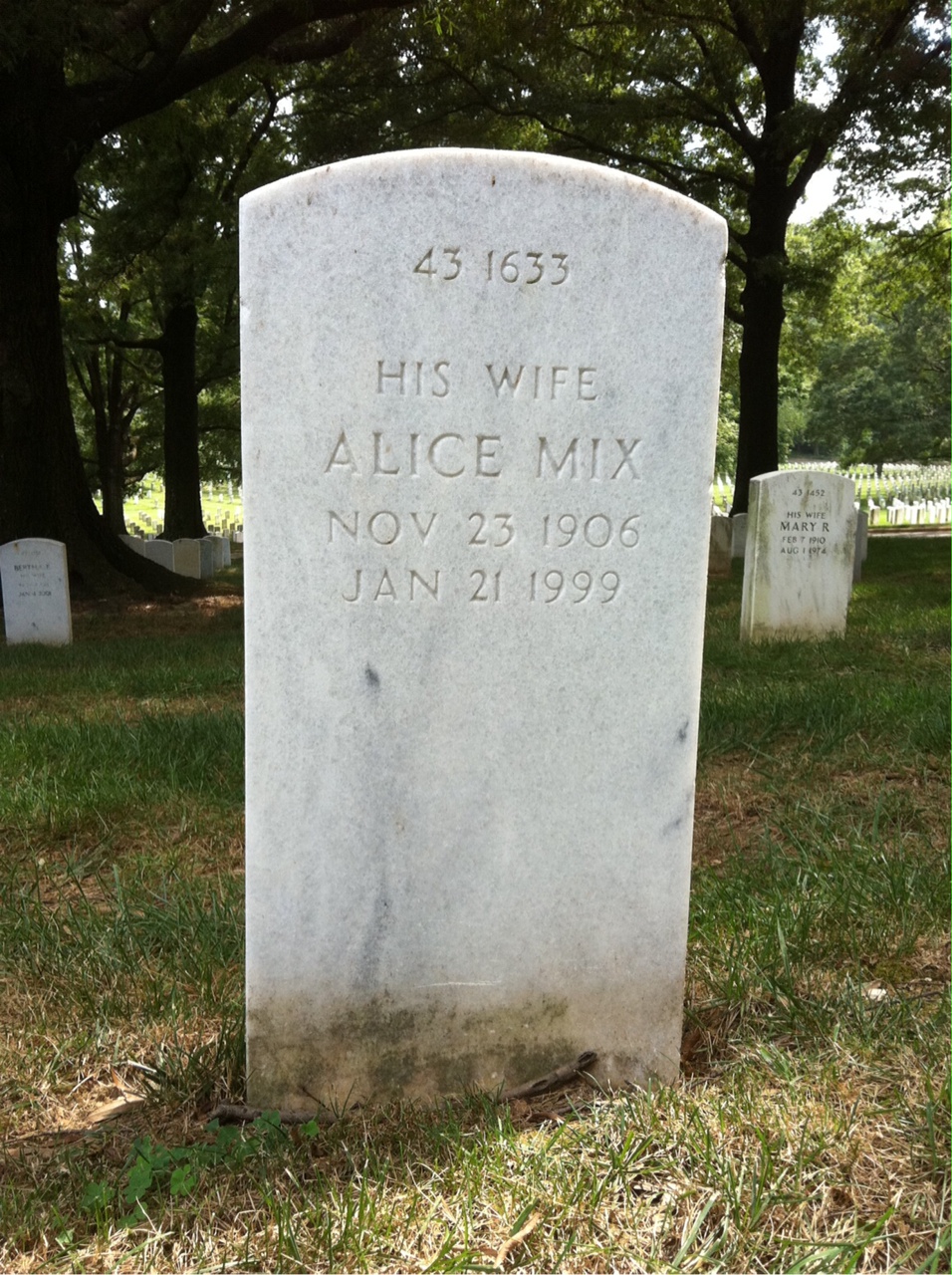 Back of headstone — Alice Mitchell